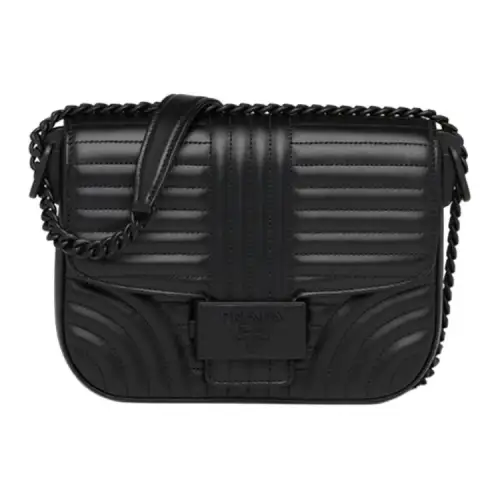 PRADA Diagramme Leather Shoulder Bag Women's Black
