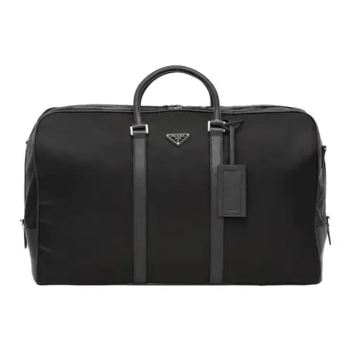 PRADA Brand Logo Nylon And Saffiano Leather Travel Bag Handbag Unisex Black