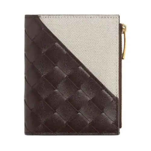 Bottega Veneta Intrecciato Canvas With Sheepskin Wallet Small Women's Chocolate Brown & Natural