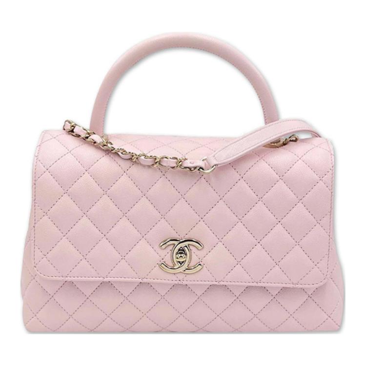 CHANEL Coco Handle Cow Leather Flap Bag, Shoulder Bag, Crossbody Bag, Handbag Medium Women's Pink