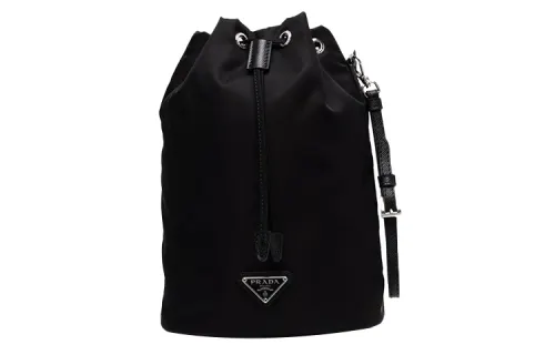 PRADA Cow Leather Bucket Bag Wrist Bag Women's Black