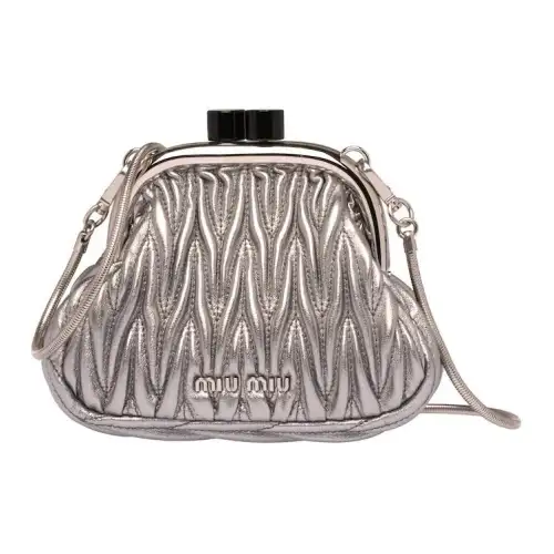 MIU MIU BELLE Leather Handbag, Shoulder Bag Women's Silver