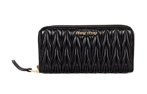 MIU MIU Matelassé Lambskin Wallet Women's Black