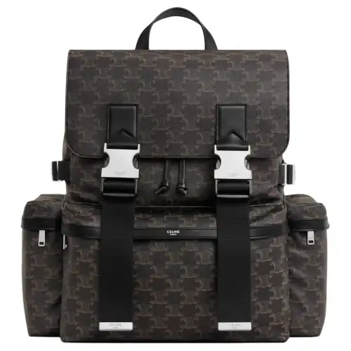 CELINE Triomphe Leather Trim Backpack Men's Black