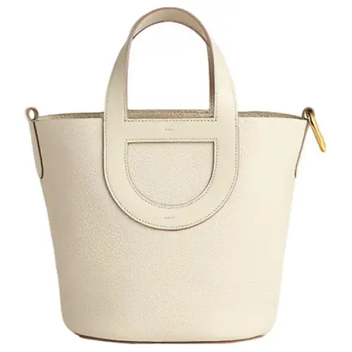 HERMES In The Loop Taurillon Clemence Bullhide With Swift Leather Bucket Bag Handbag Women's Cream White
