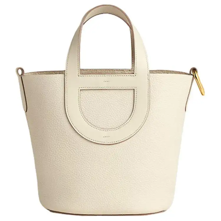 HERMES In The Loop Taurillon Clemence Bullhide With Swift Leather Bucket Bag Handbag Women's Cream White
