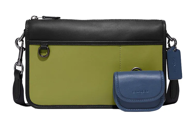 COACH Heritage Cow Leather Combo Bag, Crossbody Bag Medium Unisex Black & Green & Blue