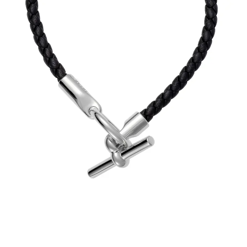 HERMES Leather, Textile Bangles Men's Black