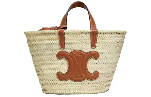 CELINE Teen Triomphe Raffia With Cow Leather Crossbody Bag, Handbag Women's Tawny