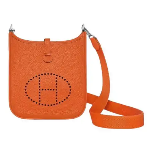 HERMES Evelyne Taurillon Clemence Cow Leather Crossbody Bag, Shoulder Bag 16 Women's 5K Tangerine Orange Red