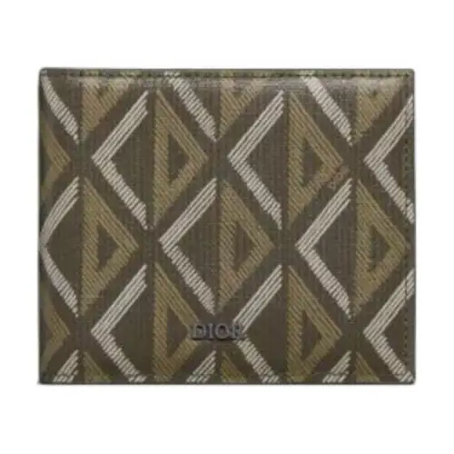 DIOR Smooth Cow Leather With Canvas Card Holder, Wallet Men's Green