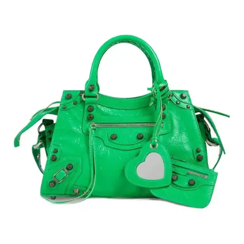 Balenciaga Fine Grained Sheepskin One Shoulder Handbag Small Women's Green