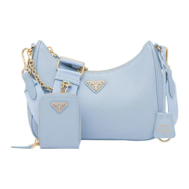 PRADA Re Edition Saffiano Leather With Nylon Crossbody Bag, Shoulder Bag Women's Light Blue