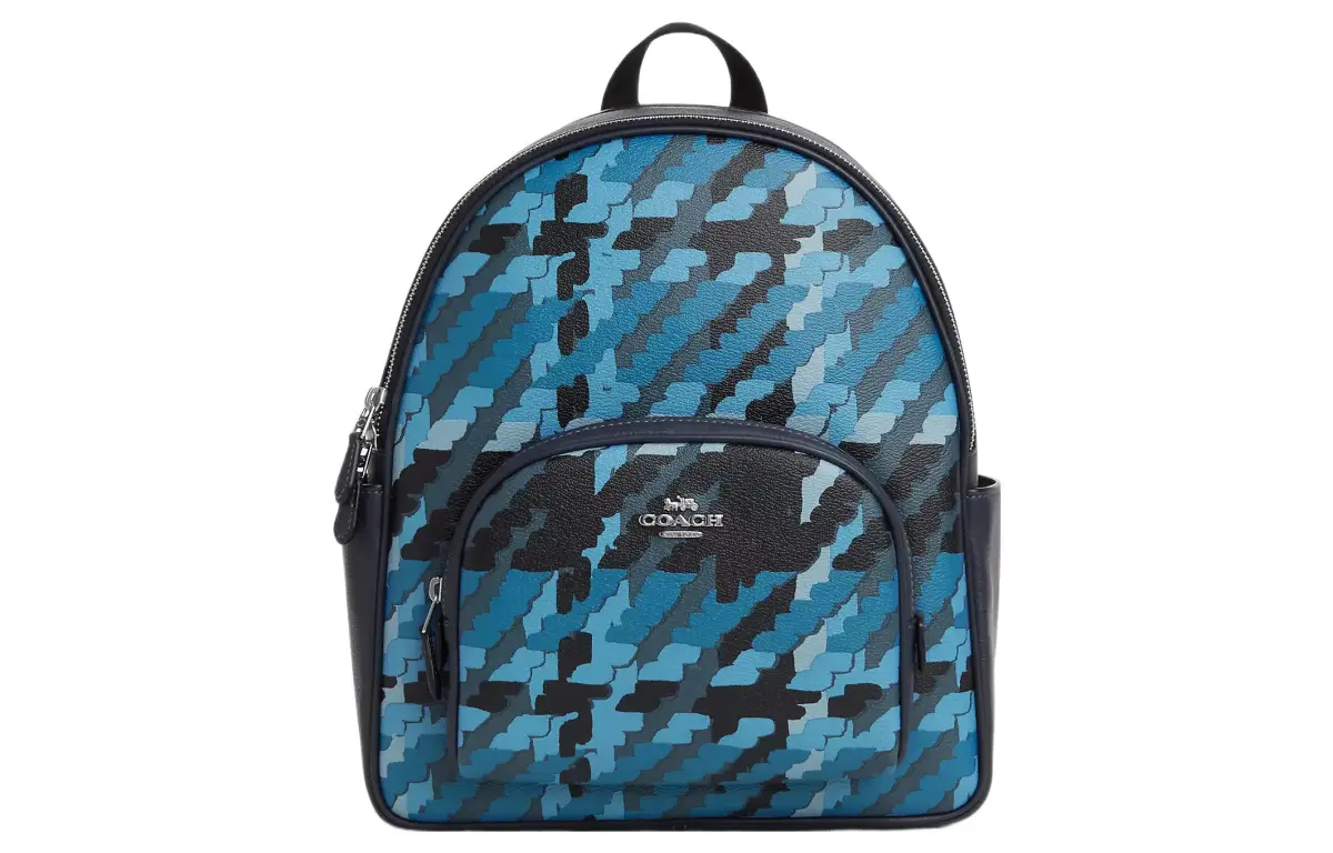 COACH Court Coated Canvas With Leather Backpack Backpacks Large Women's Silver & Blue & Multicolor