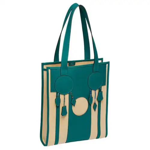HERMES Canvas With Calfskin Tote Bag, Shopping Bag, Handbag Women's Purple Green Blue