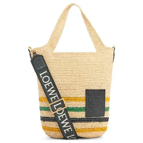 LOEWE Slit Raffia Fiber With Cow Leather Handbag, Shoulder Bag, Crossbody Bag Mini Women's Black/Natural