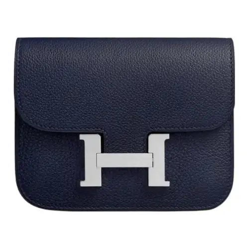 HERMES Constance Slim Silver Tone Buckle Evercolor Calfskin Wallet, Card Holder, Fanny Pack Women's