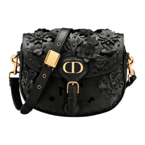 DIOR Cow Leather Shoulder Bag Women's Black