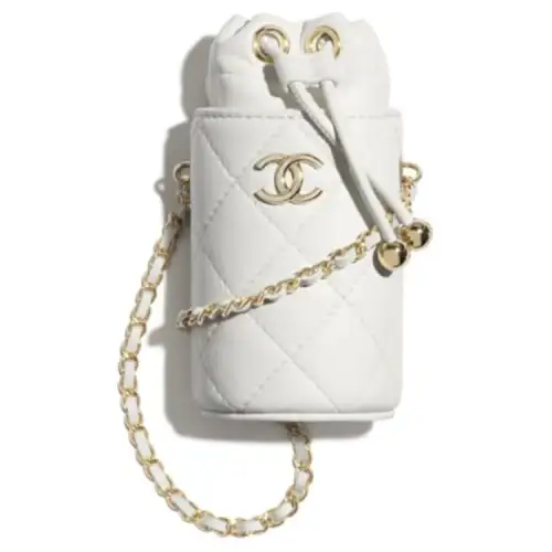 CHANEL Lambskin Bucket Bag, Lipstick Bag, Coin Purse, Cell Phone Pouch, Shoulder Bag, Crossbody Bag Mini Women's White
