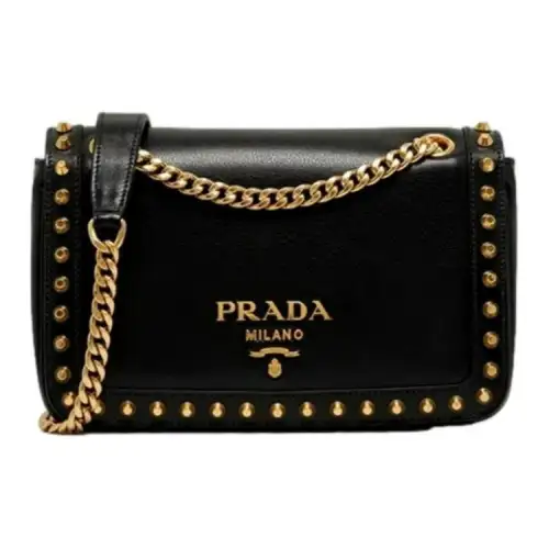 PRADA Glossy Finish Calfskin Crossbody Bags Women's Black