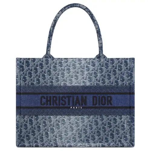 DIOR Embroidery Tote Bag, Shopping Bag, Handbag Medium Women's Gradient Blue