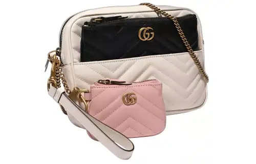 GUCCI Leather 3 in 1 Shoulder Bag, Crossbody Bag Mini Women's White/Black/Pink
