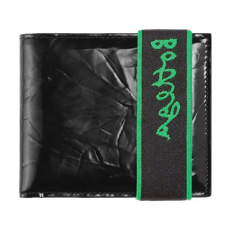 Bottega Veneta Elastic Band Bi fold Wallet Black / Green