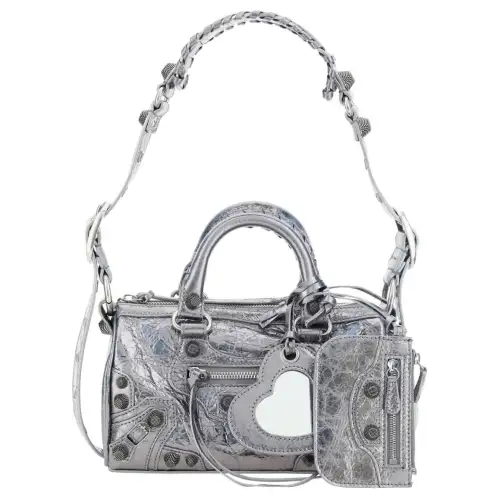 Balenciaga Lambskin Portable Crossbody Bag, Shoulder Bag Mini Women's Silver