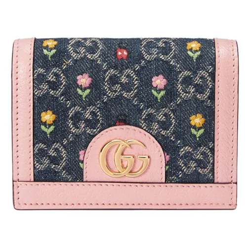 GUCCI Ophidia Leather Wallet, Card Holder Women's Blue & Pink & Multicolor