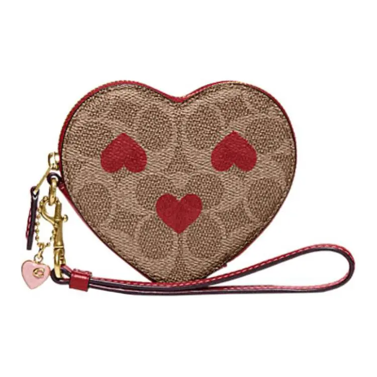 COACH Heart Artificial Leather Wrist Bag Clutch Mini Women's Brown