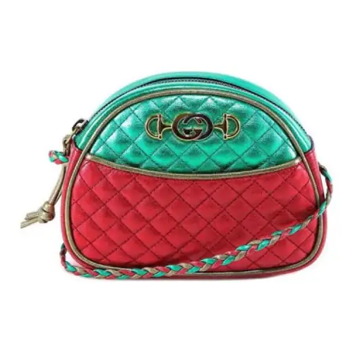GUCCI Leather Shoulder Bag, Crossbody Bag Mini Women's Green/Red/Gold