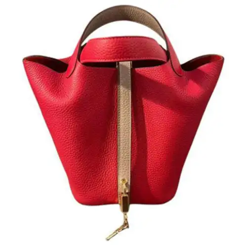 HERMES Picotin Lock Taurillon Leather Basket Bag, Bucket Bag, Handbag 18 Women's Red & Elephant Gray