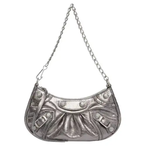 Balenciaga Cow Leather Biker Bag, Dumpling Bag, Crossbody Bag Mini Women's Silver