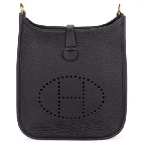 HERMES Evelyne Clemence Cow Leather Crossbody Bag, Shoulder Bag 16 Women's 3Y Caban Black Tweed