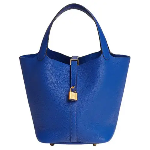 HERMES Picotin Lock Clemence Bullock Leather Basket Bag, Bucket Bag, Handbag 22 Women's O8 Bleu Royal Blue
