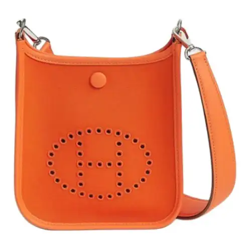 HERMES Evelyne Officier Canvas And Swift Calfskin Crossbody Bag, Shoulder Bag 16 Women's Orange