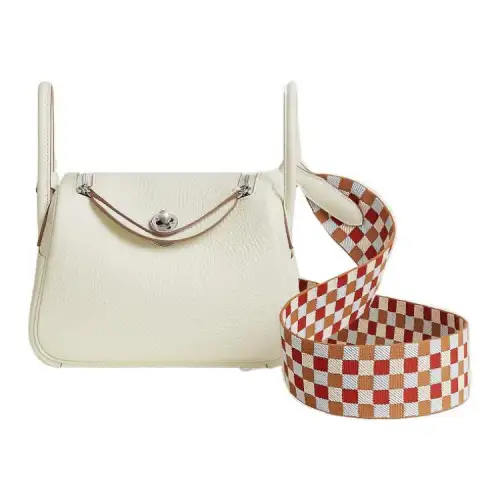 HERMES Lindy Clemence Cow Leather Handbags 19 Women's Mushroom/Tea Brown/Cream White/Dusty Blue