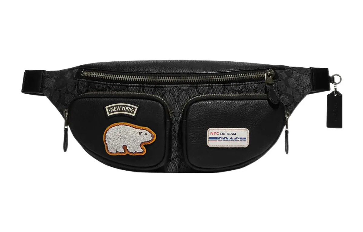 COACH Belt Jacquard Fabric With Pebbled Leather And Calfskin Fanny Packs Large Women's Black