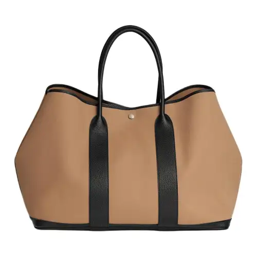 HERMES Garden Party Canvas And Negonda Calfskin Handbag 49 Women's Champagne/Black