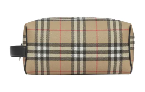 Burberry Cotton Cowhide Polyurethane Clutch Travel Bag Storage Bag Unisex Archive Beige