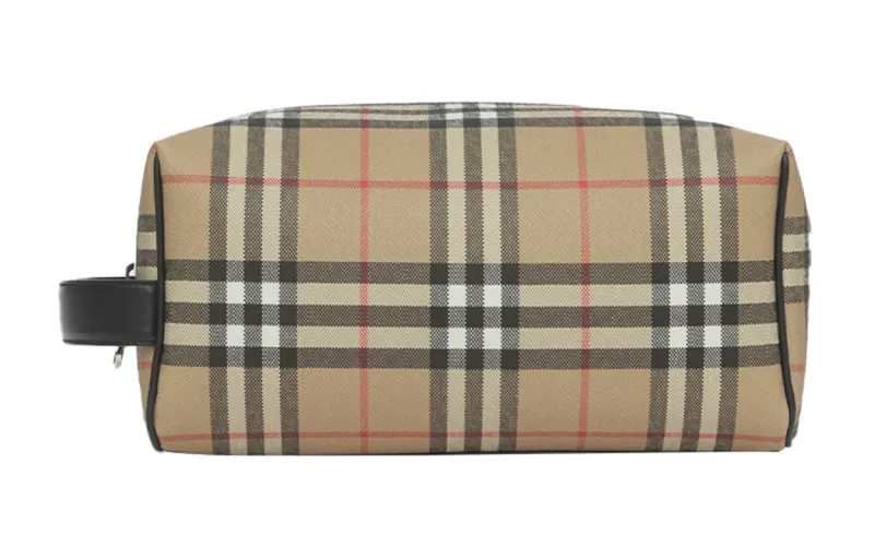 Burberry Cotton Cowhide Polyurethane Clutch Travel Bag Storage Bag Unisex Archive Beige
