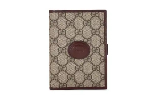 GUCCI GG Retro Canvas With Leather Card Holder, Wallet, Passport Holder Men's Burgundy & Brown