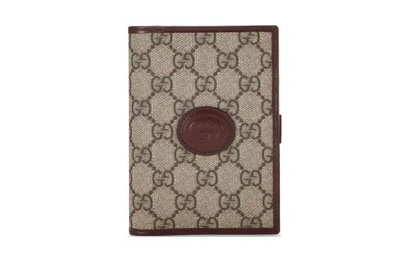 GUCCI GG Retro Canvas With Leather Card Holder, Wallet, Passport Holder Men's Burgundy & Brown