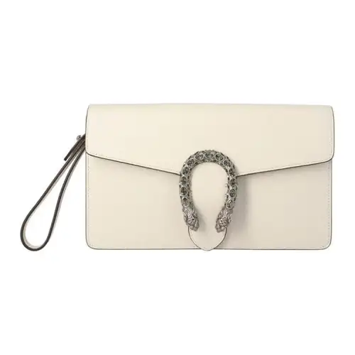 GUCCI Dionysus Leather Clutch Women's White