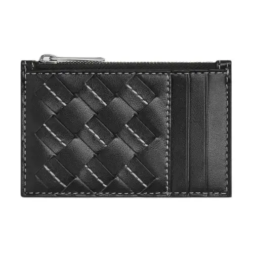 Bottega Veneta Intrecciato Cow Leather Card Holder Men's Black & Natural Stitching