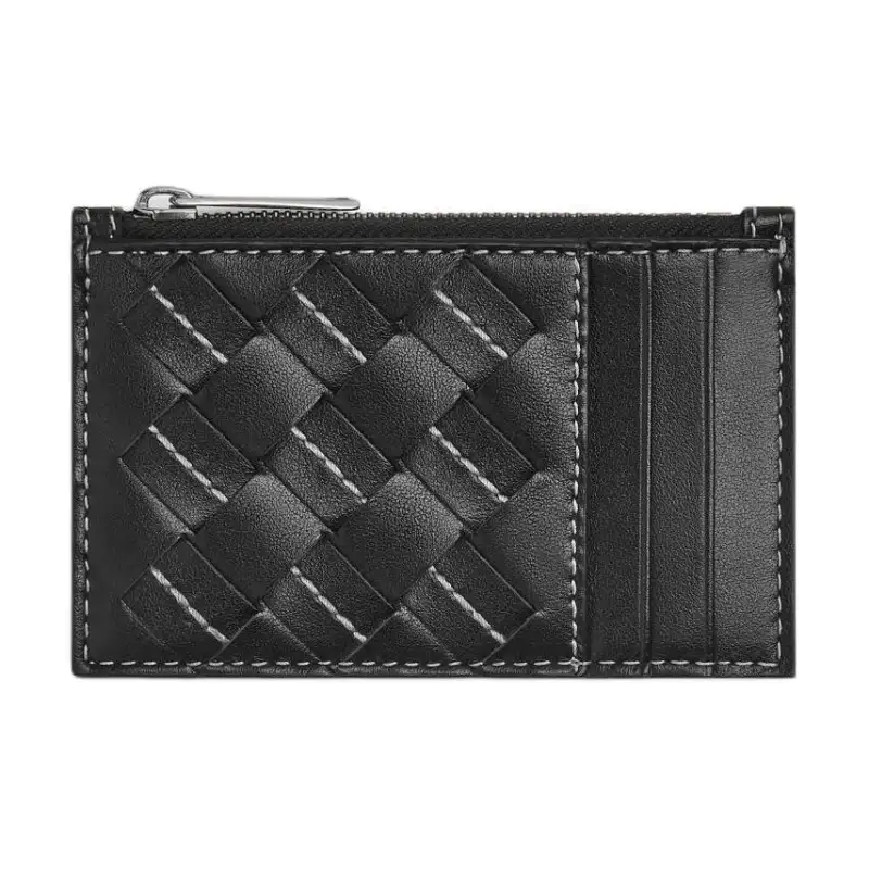 Bottega Veneta Intrecciato Cow Leather Card Holder Men's Black & Natural Stitching