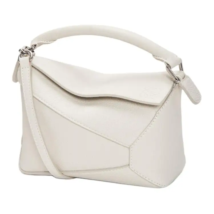 LOEWE Puzzle Soft Grain Calfskin Puzzle Bag, Shoulder Bag, Crossbody Bag, Handbag Mini Women's White