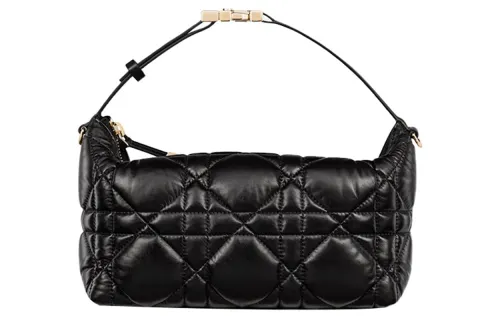 DIOR Travel Cow Leather Handbag Clutch Medium Women's Black