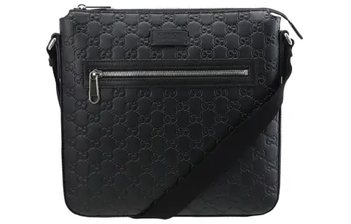 GUCCI Leather Messenger Bag, Shoulder Bag, Crossbody Bag Men's Black