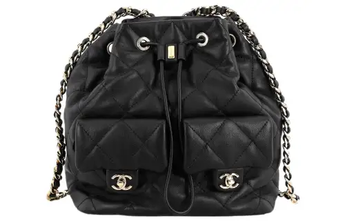 CHANEL Drawstring Two Pocket Backpack Black AS4342